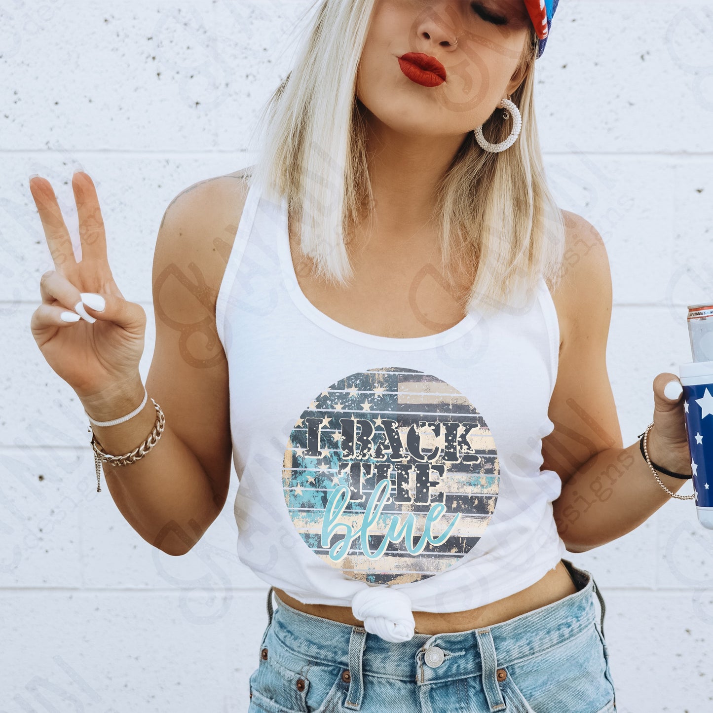 I Back the Blue Sublimation Design PNG Digital Download Printable Police Support Vintage Flag