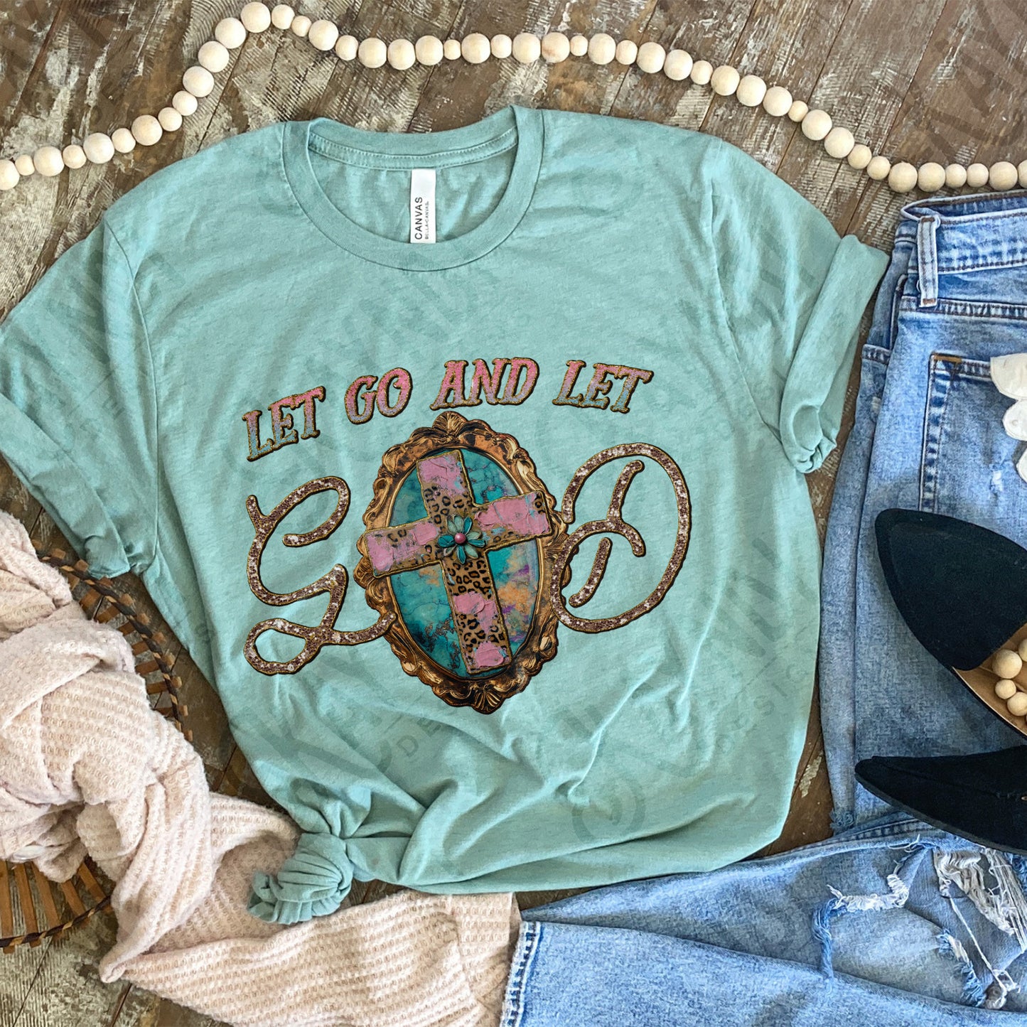 Let Go and Let God Sublimation Design PNG Digital Download Printable Faith Western Vintage