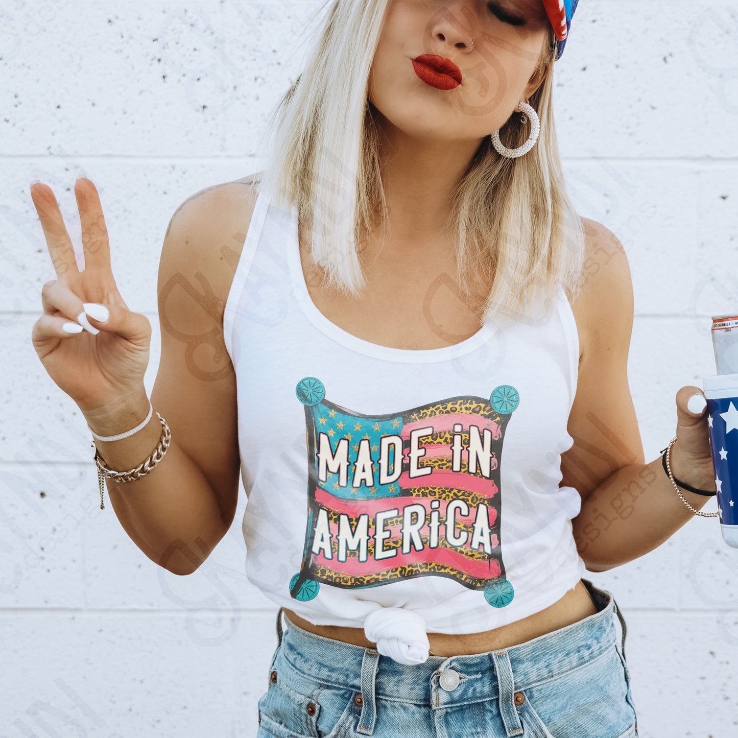 Made in America Sublimation Design PNG Digital Download Printable American Flag Turquoise Cheetah