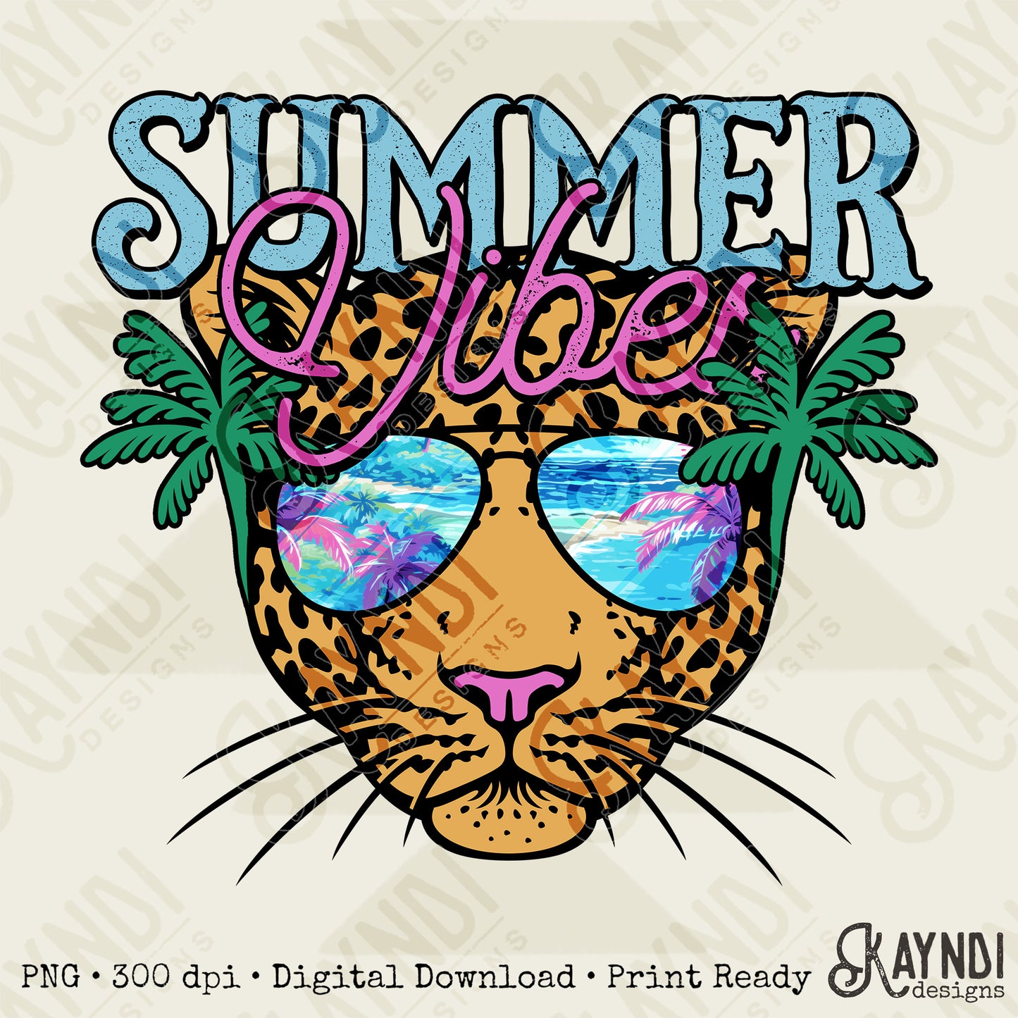 Summer Vibes Sublimation Design PNG Digital Download Printable Cheetah Palm Trees