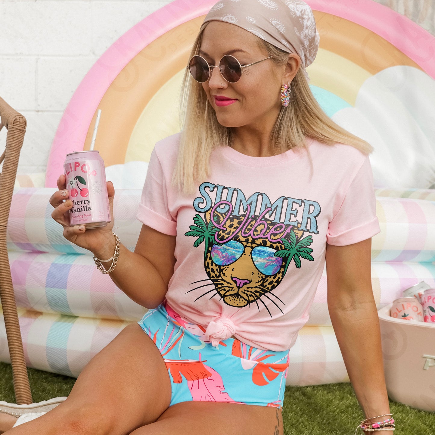 Summer Vibes Sublimation Design PNG Digital Download Printable Cheetah Palm Trees