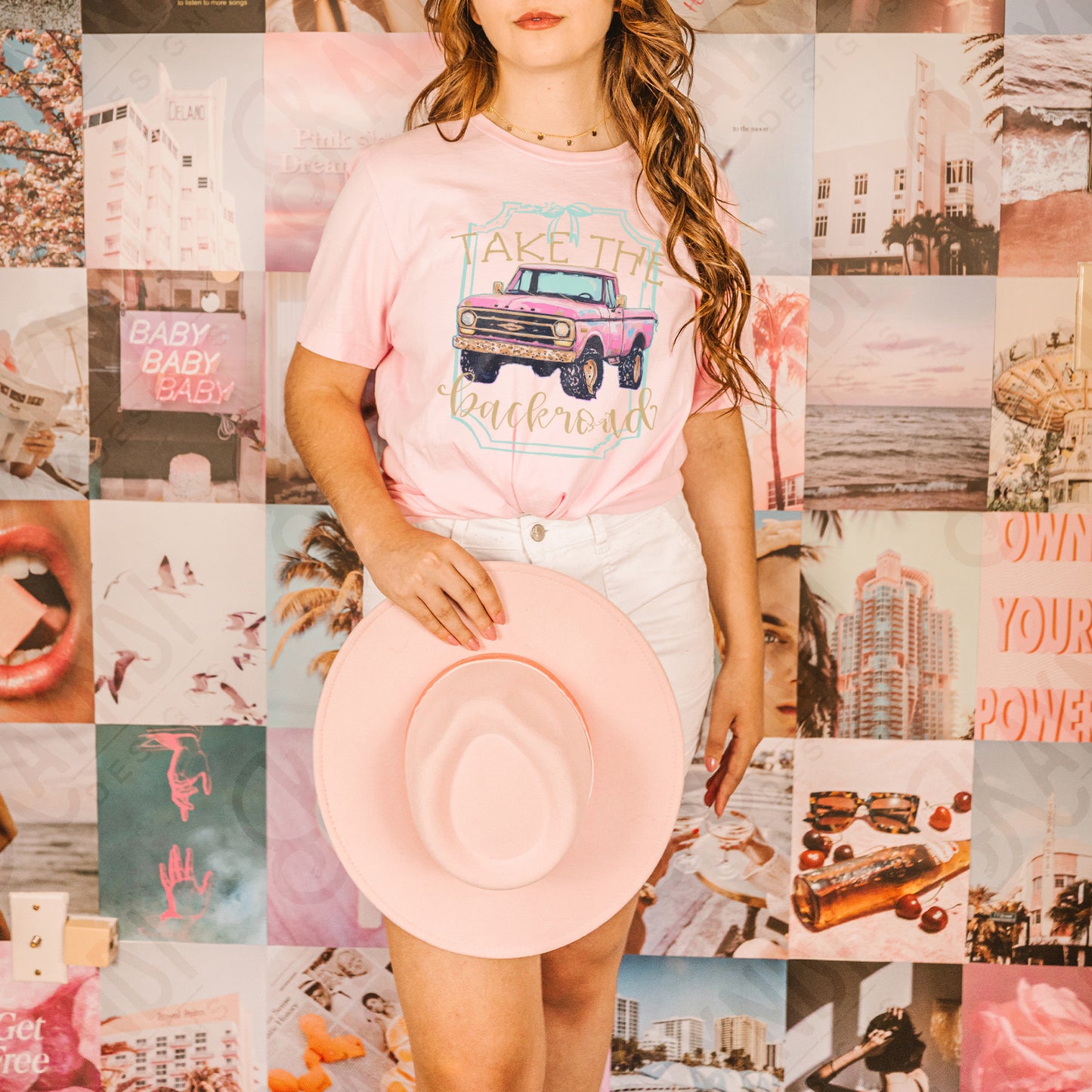 Take the Backroads Sublimation Design PNG Digital Download Printable Vintage Truck Pink