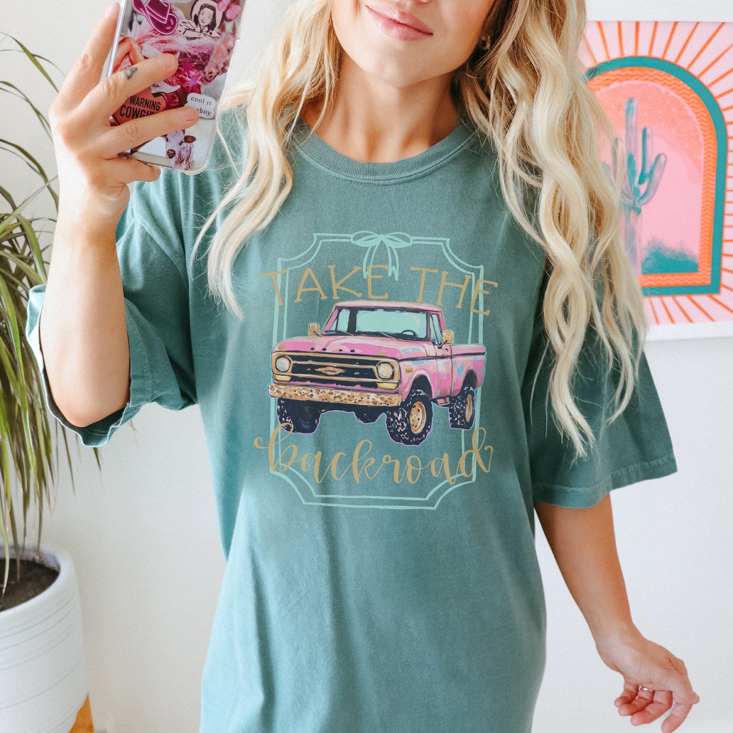 Take the Backroads Sublimation Design PNG Digital Download Printable Vintage Truck Pink