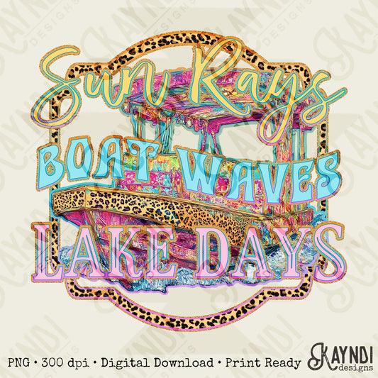 Boat Waves Sublimation Design PNG Digital Download Printable Summer Lake Sun Rays