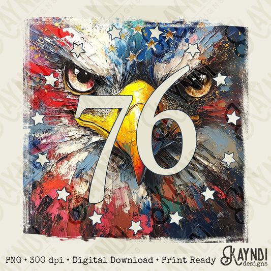 Eagle 76 Sublimation Design PNG Digital Download Printable Patriotic Flag America