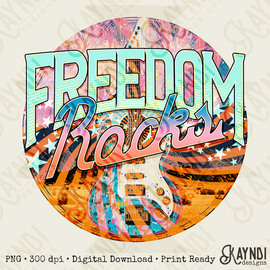 Freedom Rocks Sublimation Design PNG Digital Download Printable Patriotic Guitar