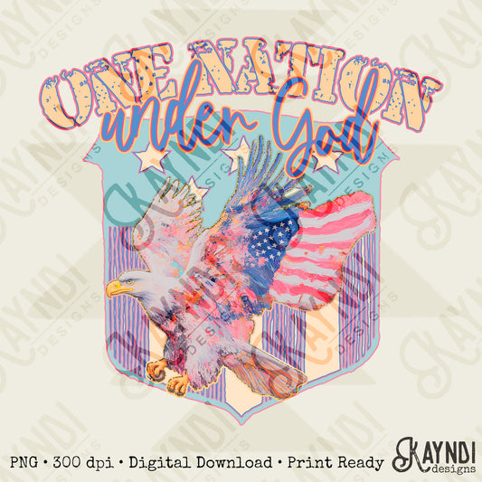 One Nation Under God Sublimation Design PNG Digital Download Printable Patriotic Vintage