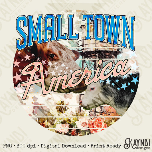 Small Town America Sublimation Design PNG Digital Download Printable Farm Stars Cows