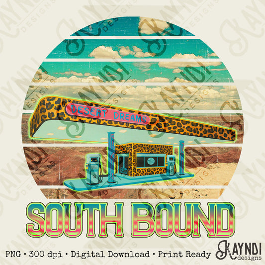 South Bound Sublimation Design PNG Digital Download Printable Cheetah Desert Vintage