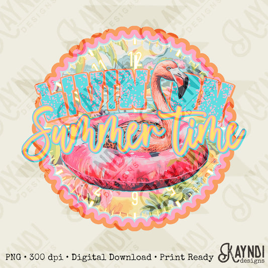 Summer Time Clock Sublimation Design PNG Digital Download Printable River Water Fun Float