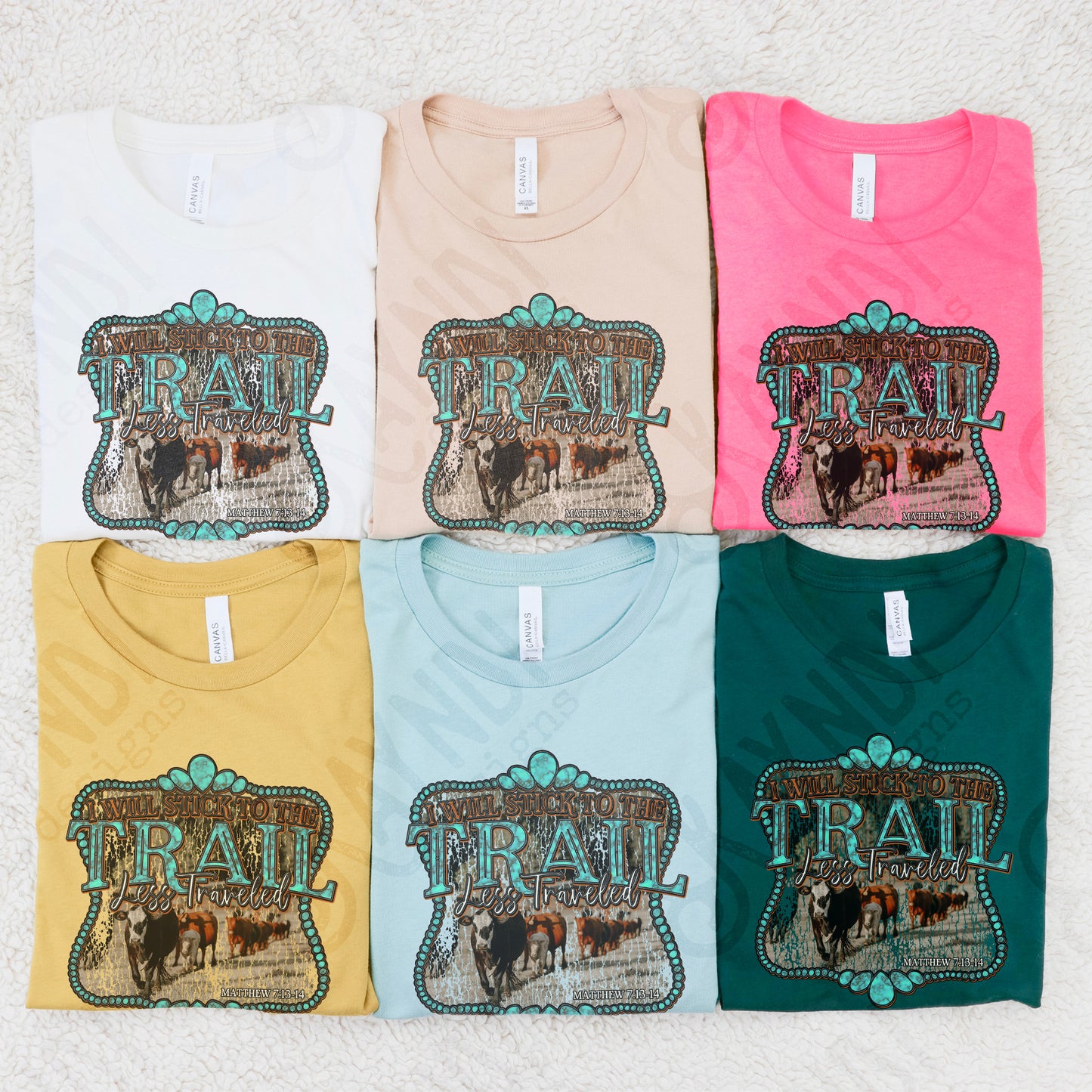 Trail Less Traveled Sublimation Design PNG Digital Download Printable Cattle Western Turequoise