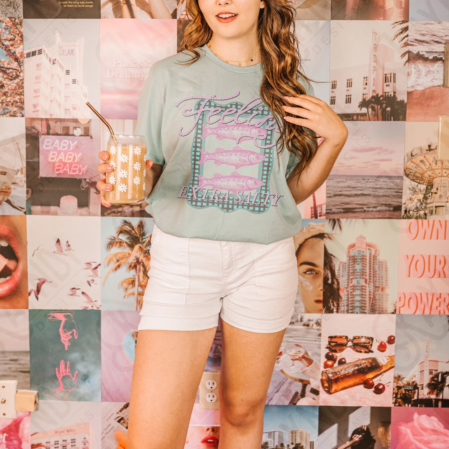 Feeling Extra Salty Sublimation Design PNG Digital Download Printable Sardines Preppy Pink