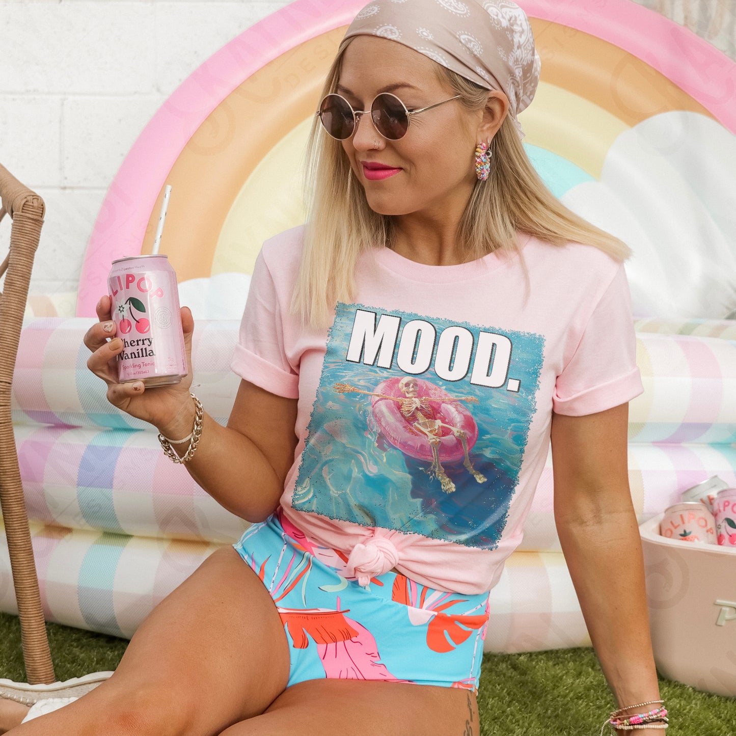 Mood Sublimation Design PNG Digital Download Printable Skeleton Floating Summer