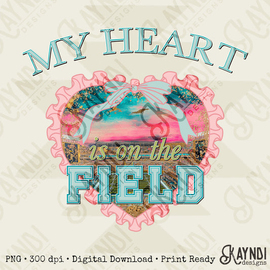 My Heart is on the Field Sublimation Design PNG Digital Download Printable Sports Bows Preppy