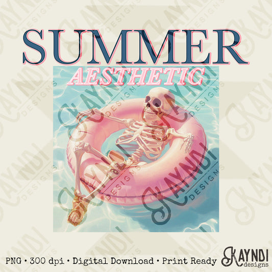 Summer Aesthetic Sublimation Design PNG Digital Download Printable Skeleton Floating Pool