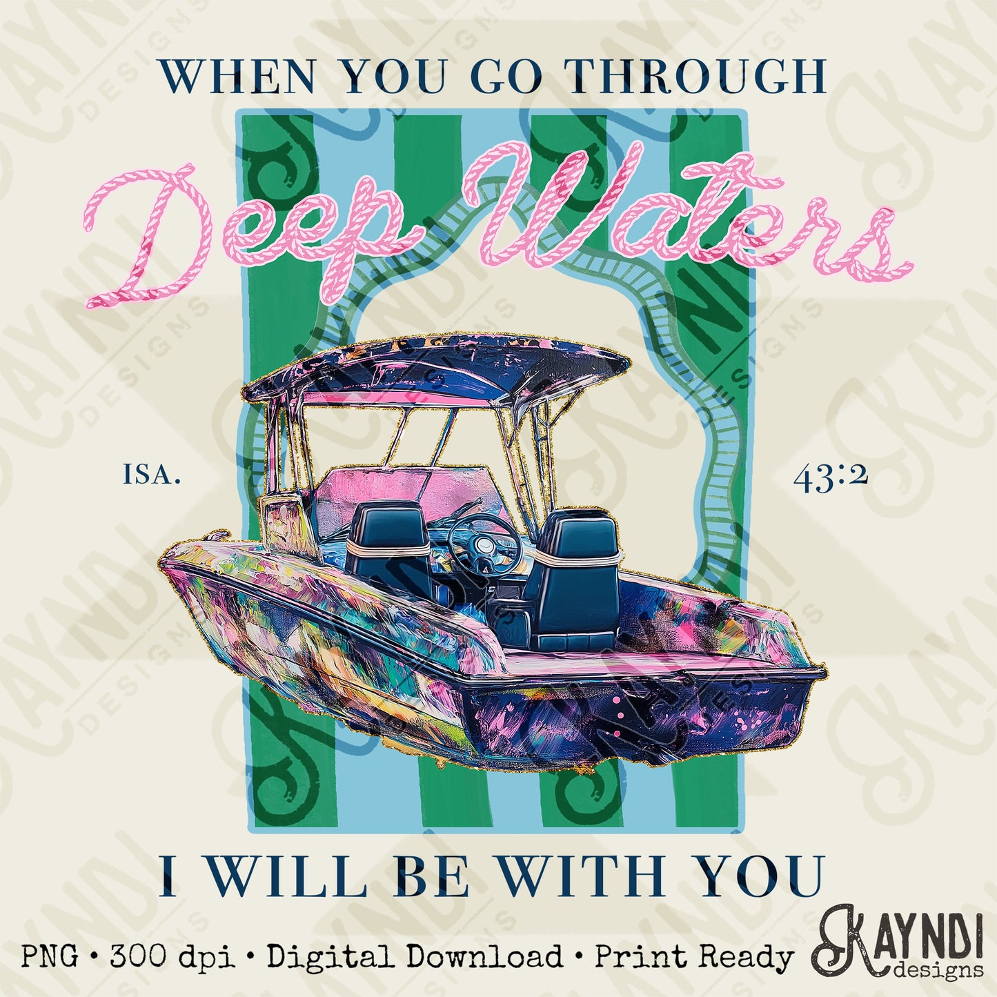 Deep Waters Sublimation Design PNG Digital Download Printable Boat Summer Lake Faith