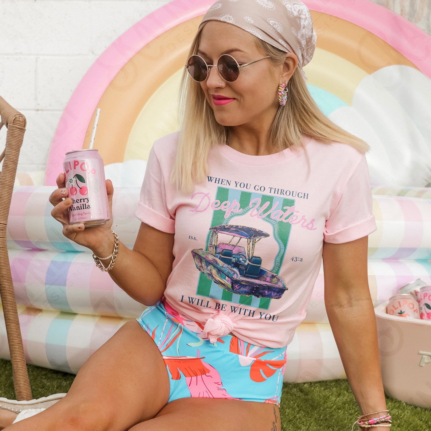 Deep Waters Sublimation Design PNG Digital Download Printable Boat Summer Lake Faith