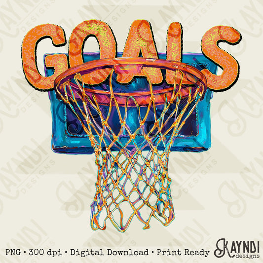 Goals Sublimation Design PNG Digital Download Printable Basketball Hoop Vintage