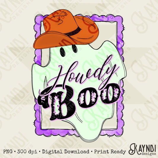 Howdy Boo Sublimation Design PNG Digital Download Printable Halloween Ghost Cute Western
