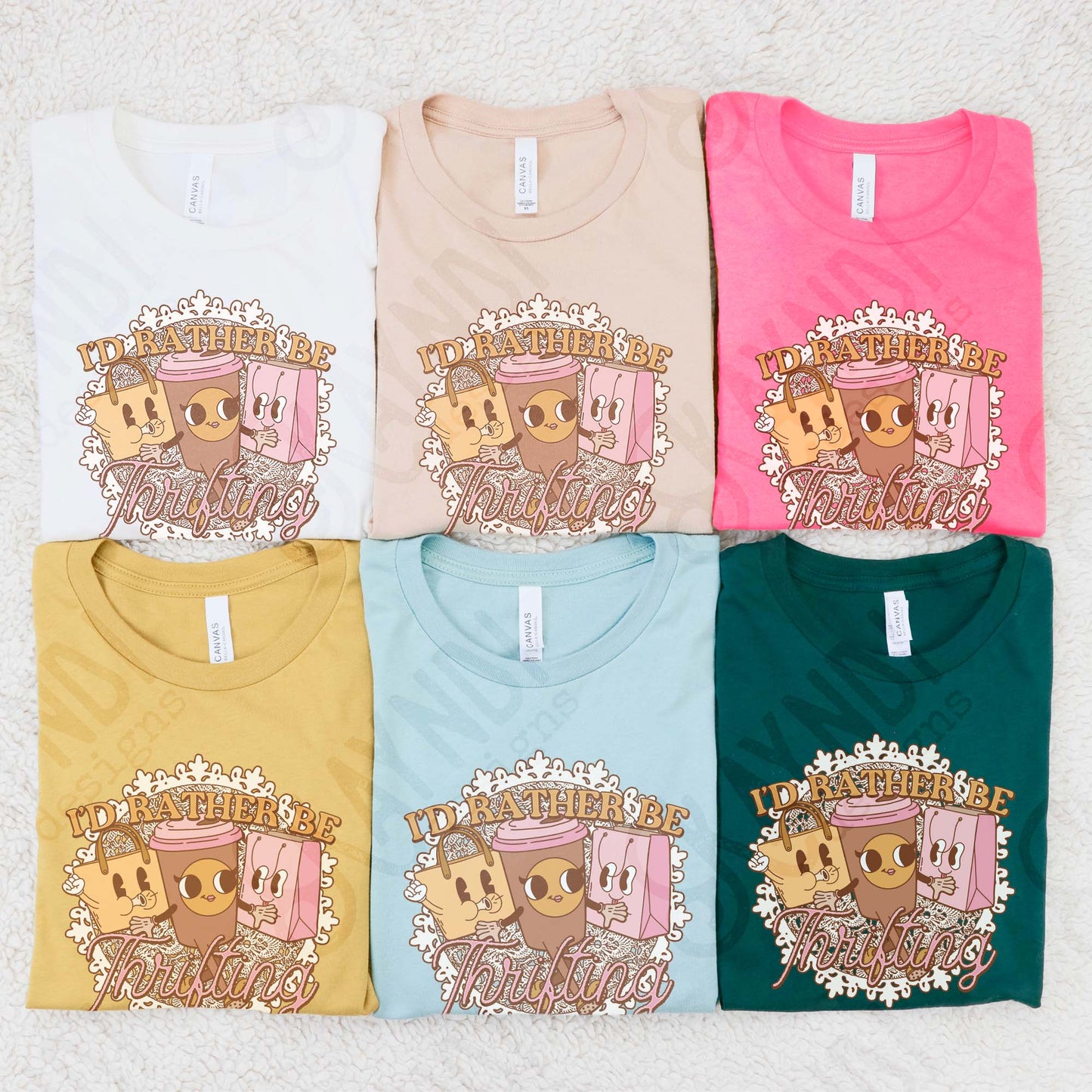 I'd Rather be Thrifting Pink Sublimation Design PNG Digital Download Printable Vintage Shopping Coffee