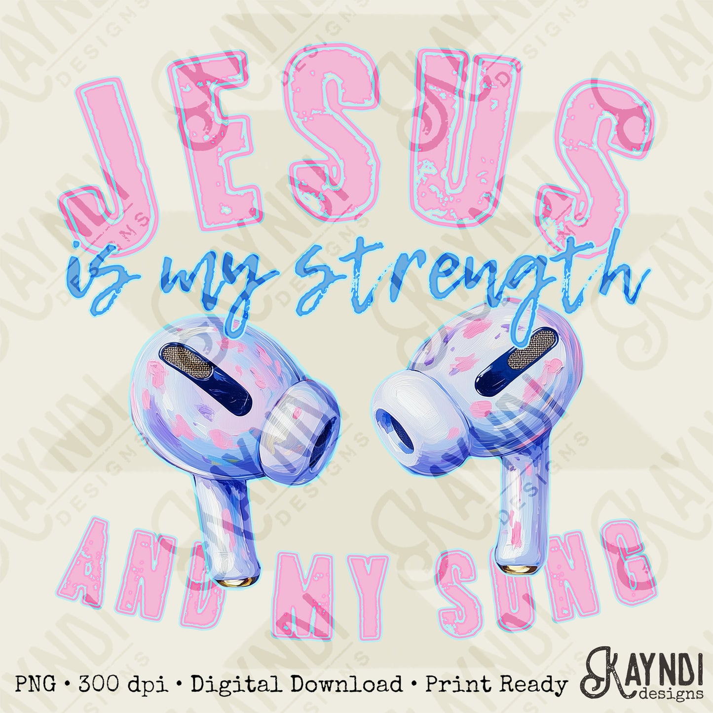Jesus is My Strength and My Song Earbuds Sublimation Design PNG Digital Download Printable Music Faith Pastels