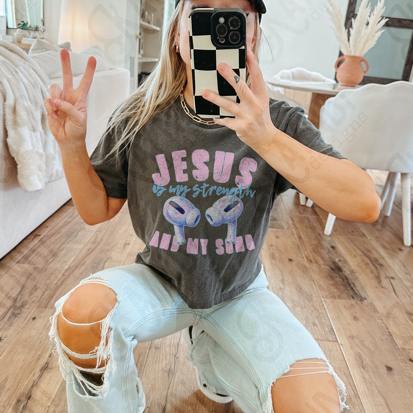 Jesus is My Strength and My Song Earbuds Sublimation Design PNG Digital Download Printable Music Faith Pastels