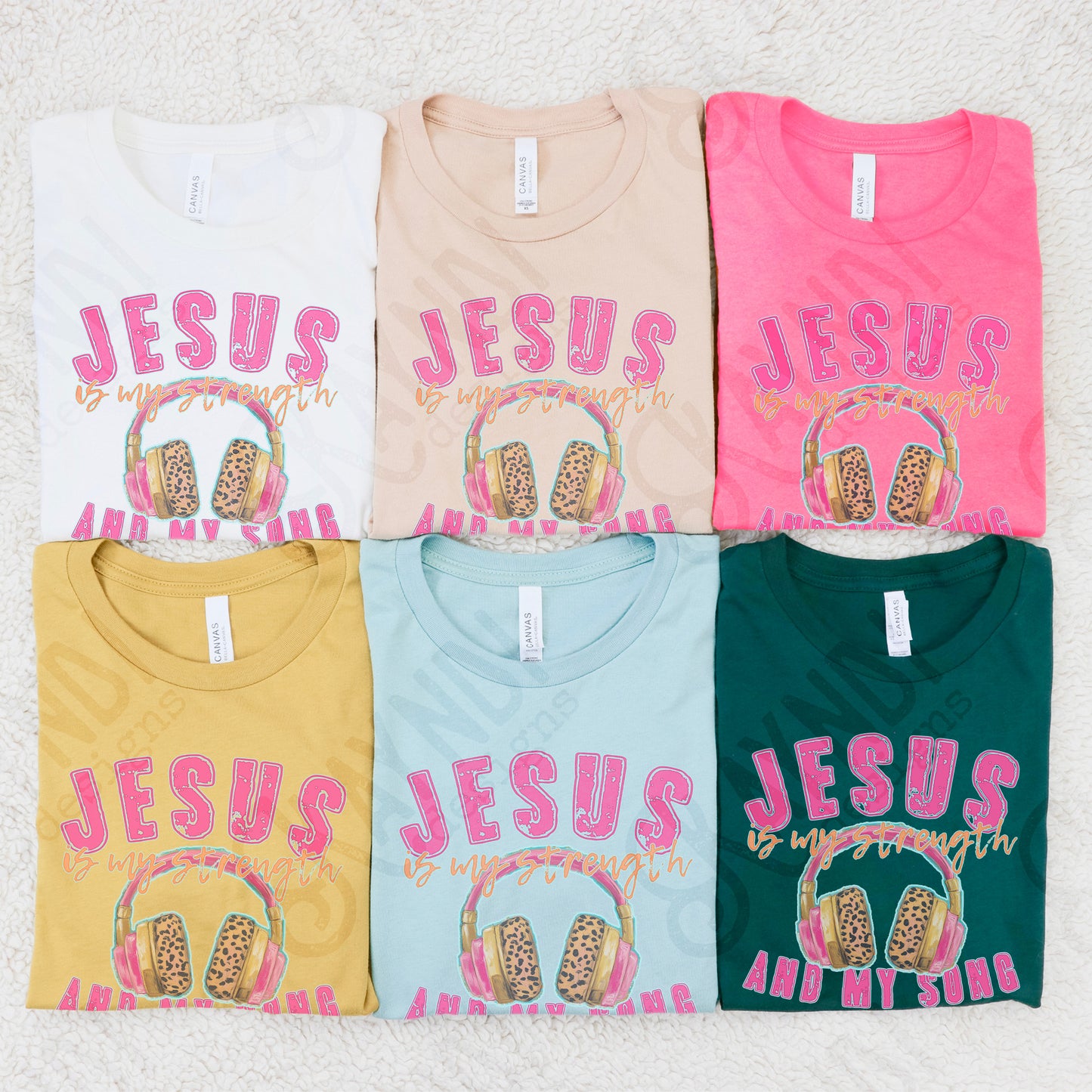 Jesus is My Strength and My Song Headphones Sublimation Design PNG Digital Download Printable Pink Cheetah Music