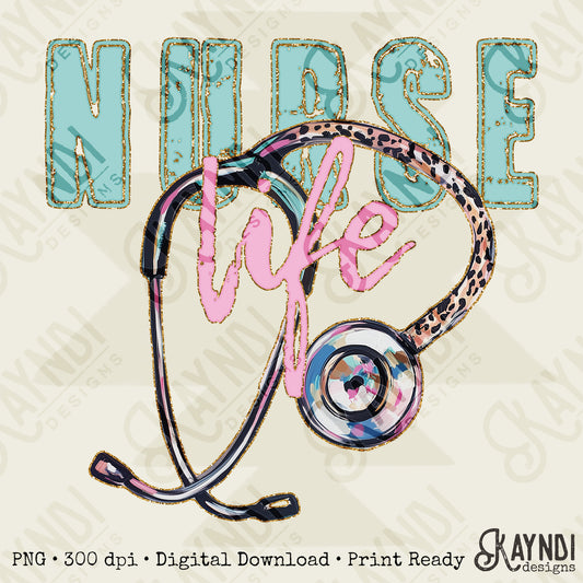 Nurse Life Sublimation Design PNG Digital Download Printable Cheetah Health Medical