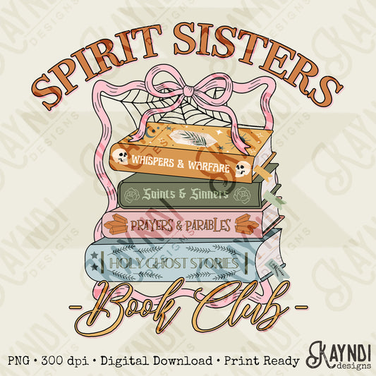 Spirit Sisters Book Club Sublimation Design PNG Digital Download Printable Halloween Preppy Reading