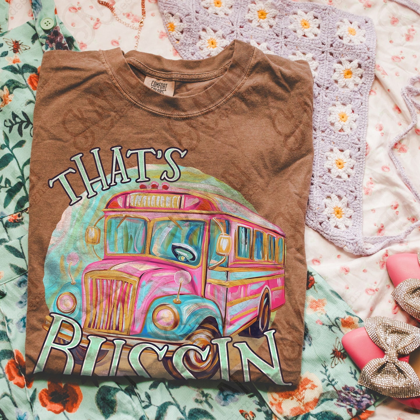 Thats Bussin Pink Sublimation Design PNG Digital Download Printable Girls School Bus