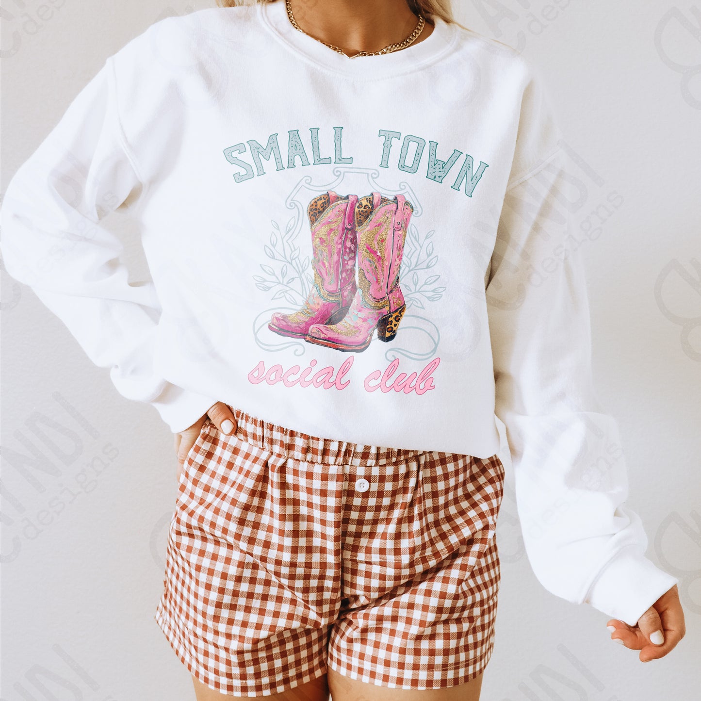 Small Town Social Club Sublimation Design PNG Digital Download Printable Cowboy Boots Pink Preppy