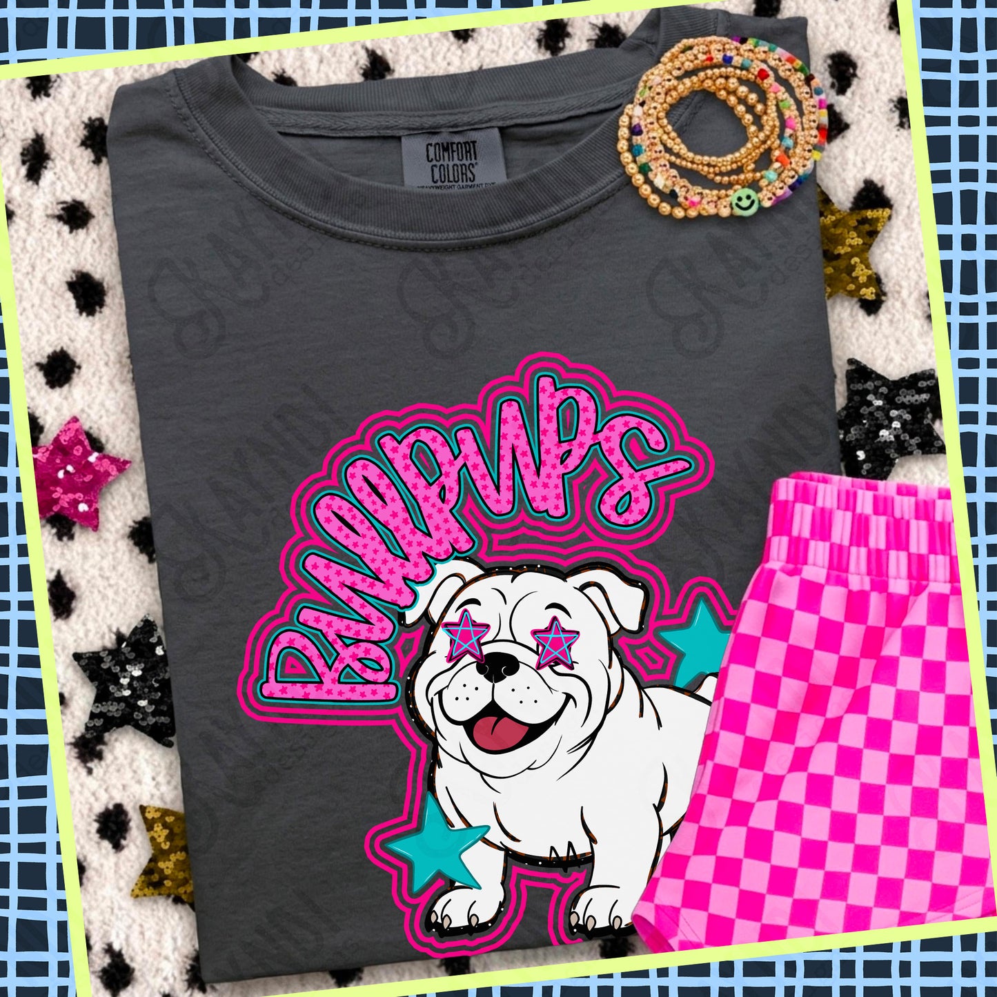 Friendly Mascot Bullpup Pink Colorful PNG Digital Download Sublimation DTF Print Preppy Colorful Mascot Spirit