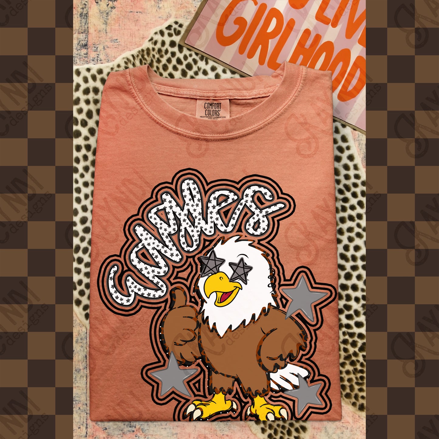 Friendly Mascot Eagle Black Neutral PNG Digital Download Sublimation DTF Print Preppy Colorful Mascot Spirit