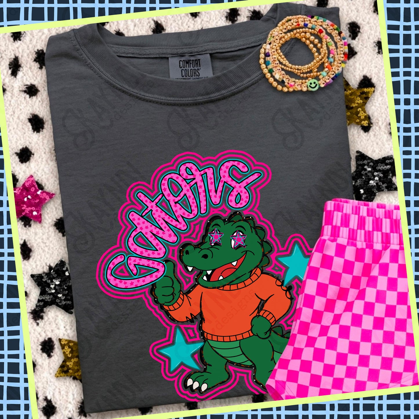 Friendly Mascot Gator Pink Colorful PNG Digital Download Sublimation DTF Print Preppy Colorful Mascot Spirit