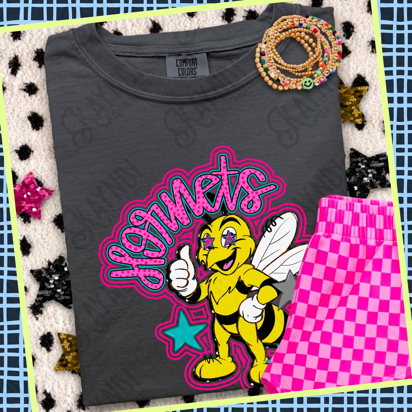 Friendly Mascot Hornet Pink Colorful PNG Digital Download Sublimation DTF Print Preppy Colorful Mascot Spirit