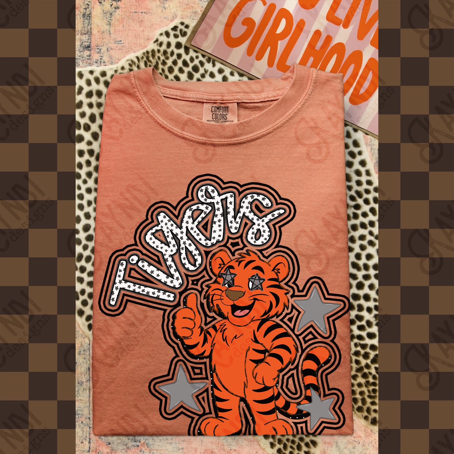 Friendly Mascot Tiger Black Neutral PNG Digital Download Sublimation DTF Print Preppy Colorful Mascot Spirit