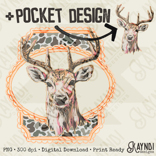 Deer Camo 2 Sublimation Design PNG Digital Download Printable Vintage Pocket Design Hunting