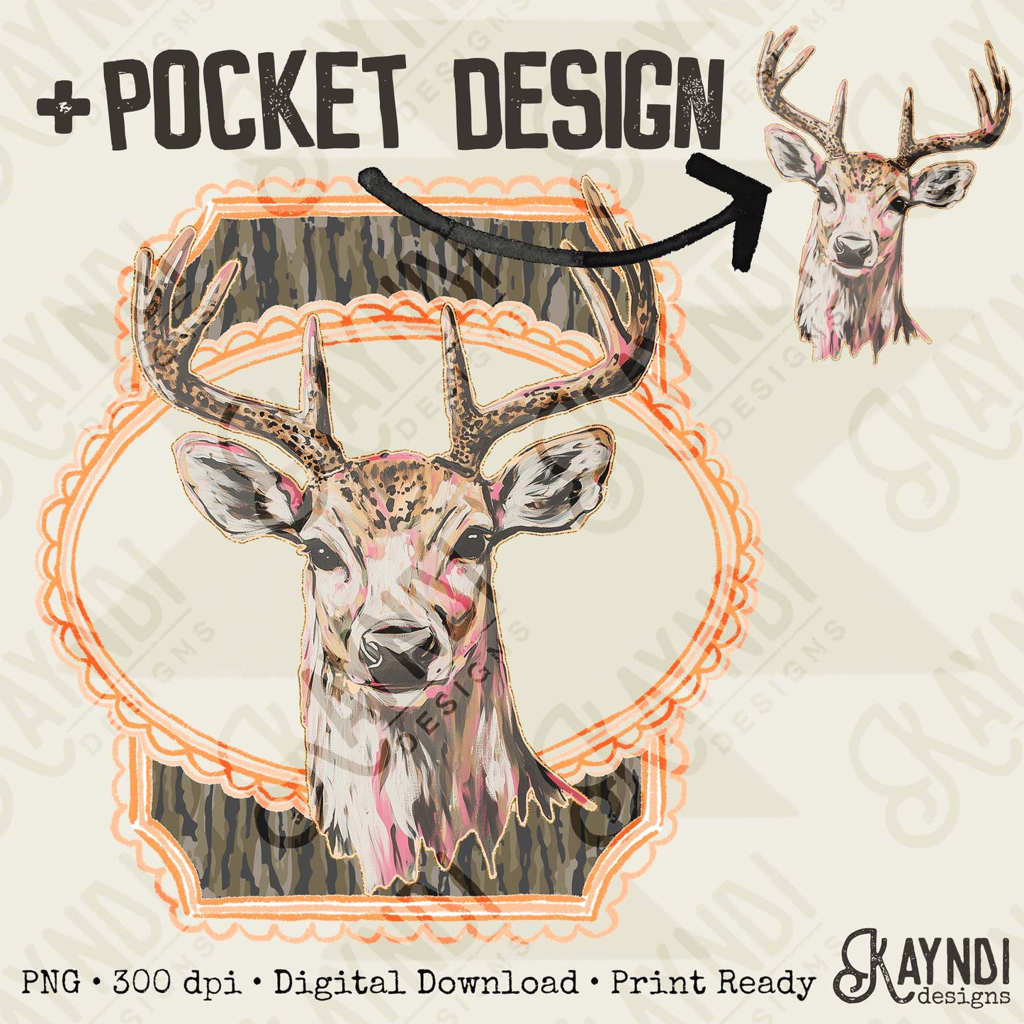 Deer Camo Sublimation Design PNG Digital Download Printable Vintage Pocket Design Hunting