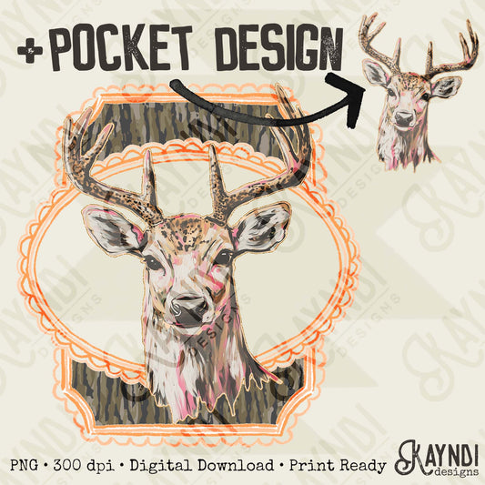 Deer Camo Sublimation Design PNG Digital Download Printable Vintage Pocket Design Hunting