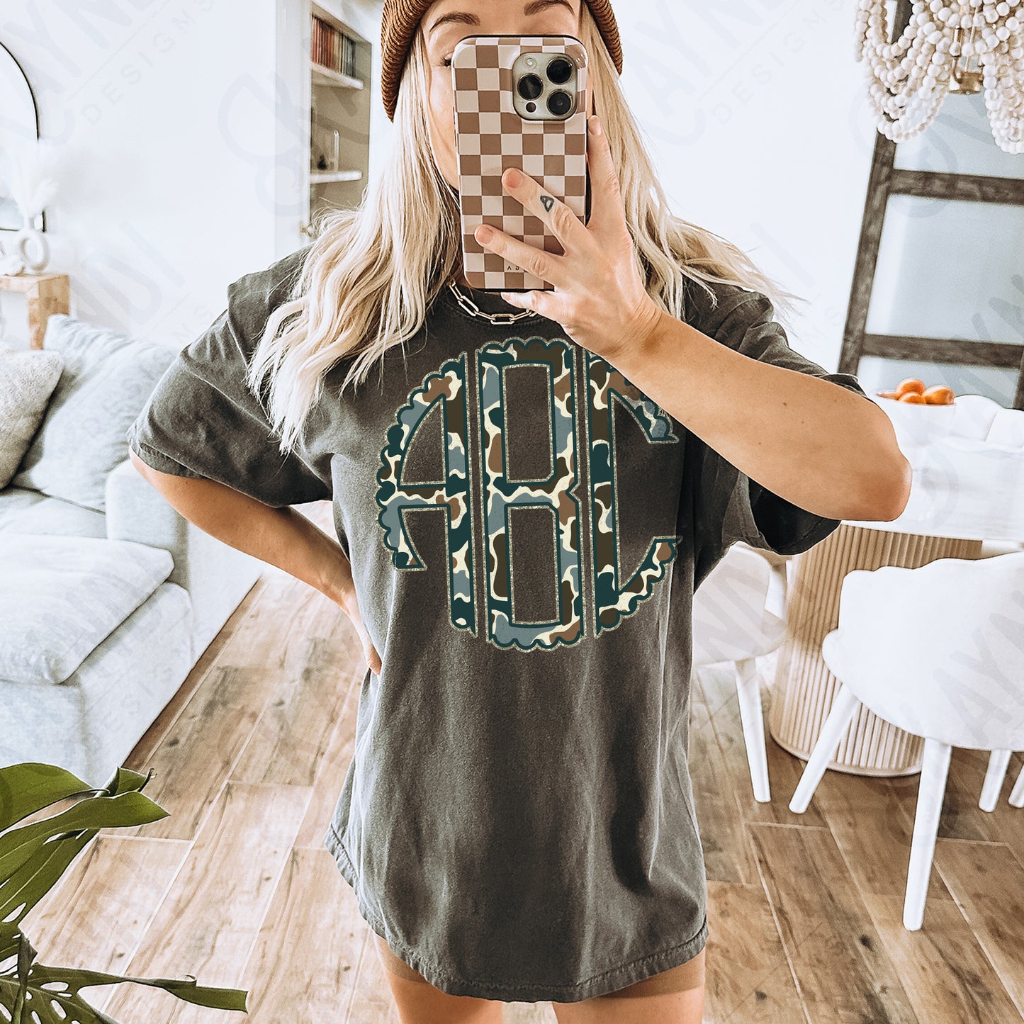 Duck Camo Dark Glitter Scalloped Monogram Set Sublimation Design PNG Digital Download Printable Green