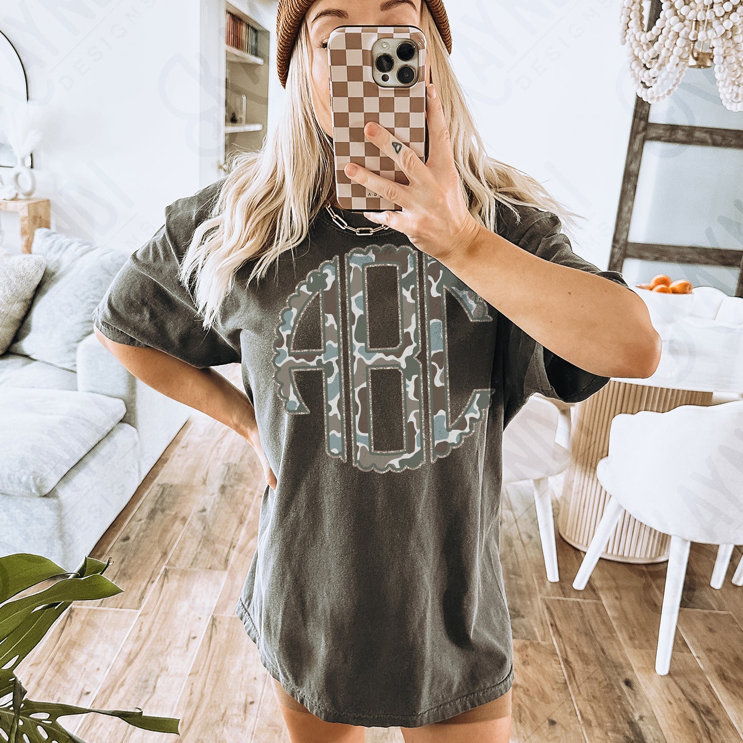 Duck Camo Light Glitter Scalloped Monogram Set Sublimation Design PNG Digital Download Printable Green