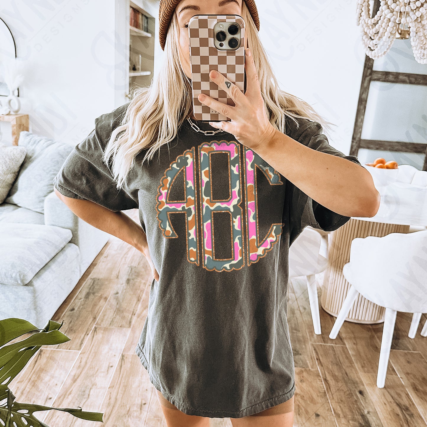 Duck Camo Pink Glitter Scalloped Monogram Set Sublimation Design PNG Digital Download Printable Gold Camo
