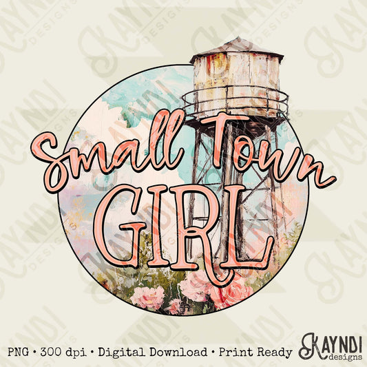 Girl Sublimation Design PNG Digital Download Printable Small Town Water Tower