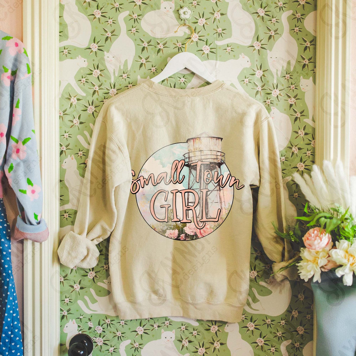 Girl Sublimation Design PNG Digital Download Printable Small Town Water Tower