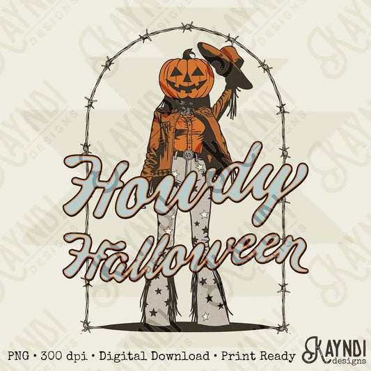 Howdy Halloween Sublimation Design PNG Digital Download Faith Western Pumpkin