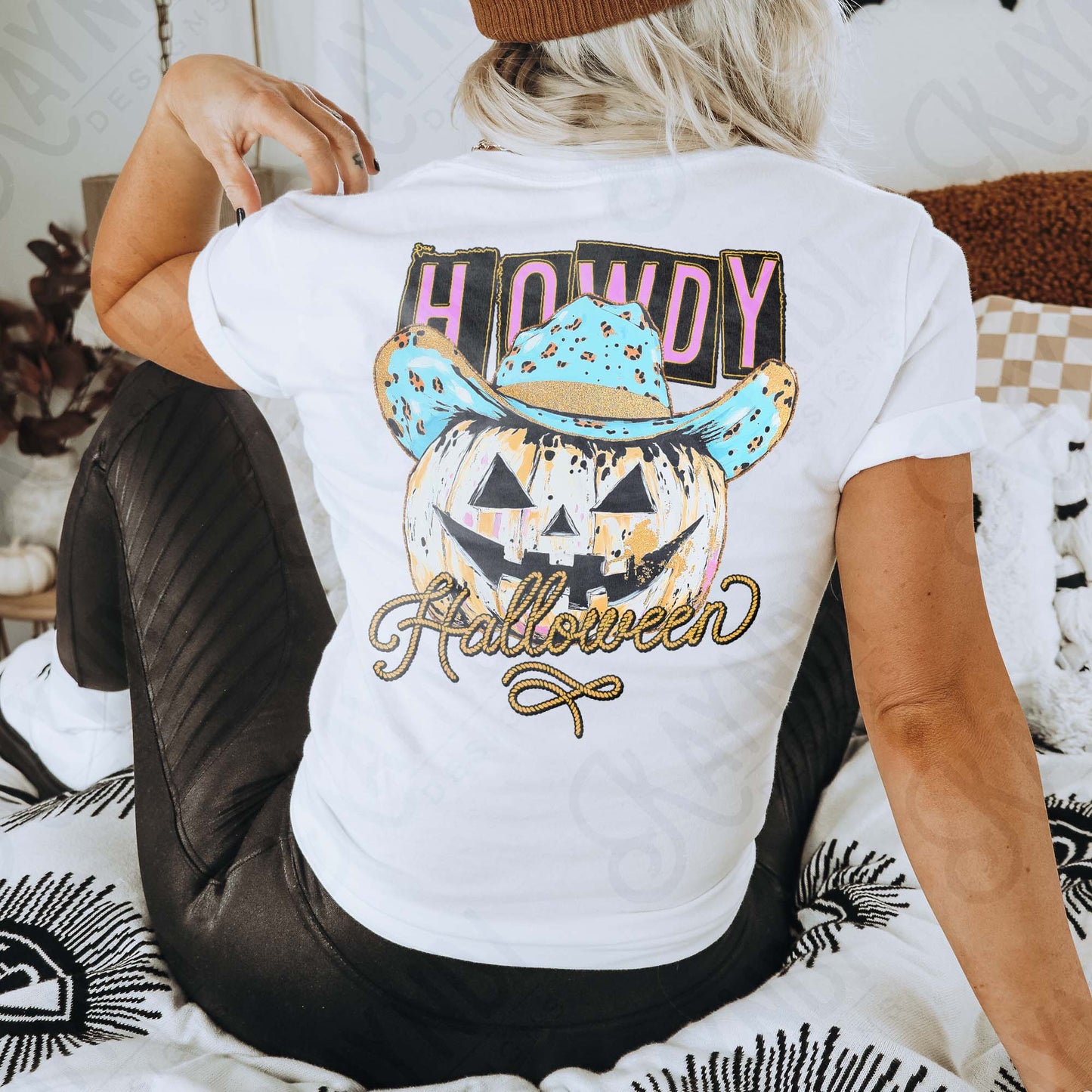 Howdy Halloween Sublimation Design PNG Digital Download Cheetah Pumpkin Cowboy
