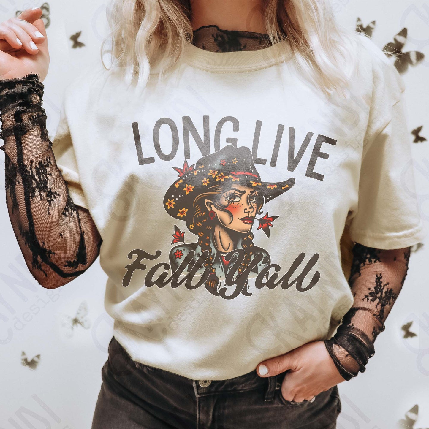 Long Live Fall Yall 2 Sublimation Design PNG Digital Download Western Cowgirl Black