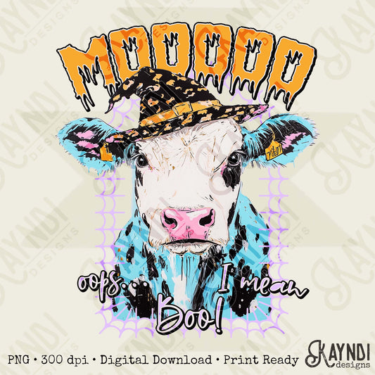 Mooooo I Mean Boo Sublimation Design PNG Digital Download Cheetah Halloween Witch Cow