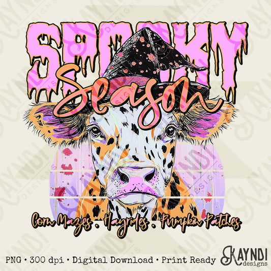 Spooky Season Sublimation Design PNG Digital Download Cheetah Halloween Witch Purple