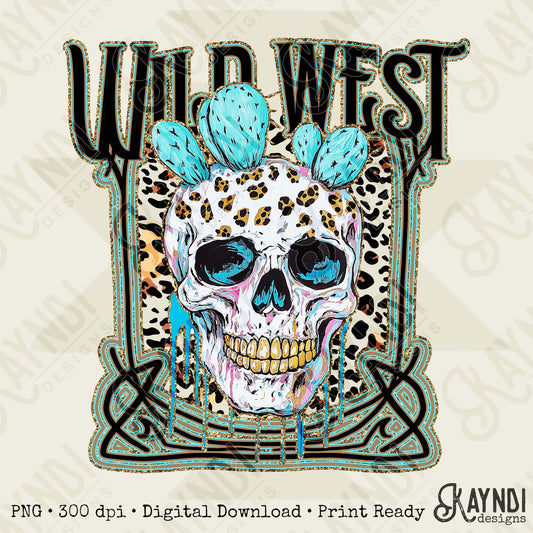 Wild West Sublimation Design PNG Digital Download Cheetah Skull Cactus